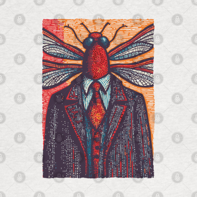 Surreal Dragonfly Head in Corporate Attire Artistic Design by TuncGK
