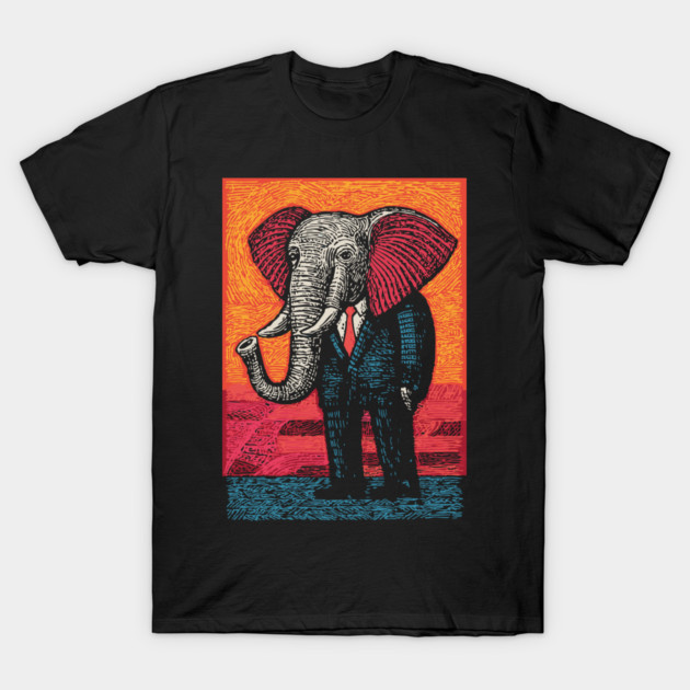 Majestic Elephant in Business Suit Surreal Art T-Shirt by TuncGK