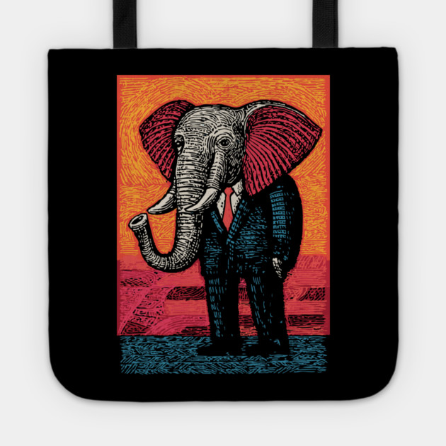 Majestic Elephant in Business Suit Surreal Art Tote by TuncGK