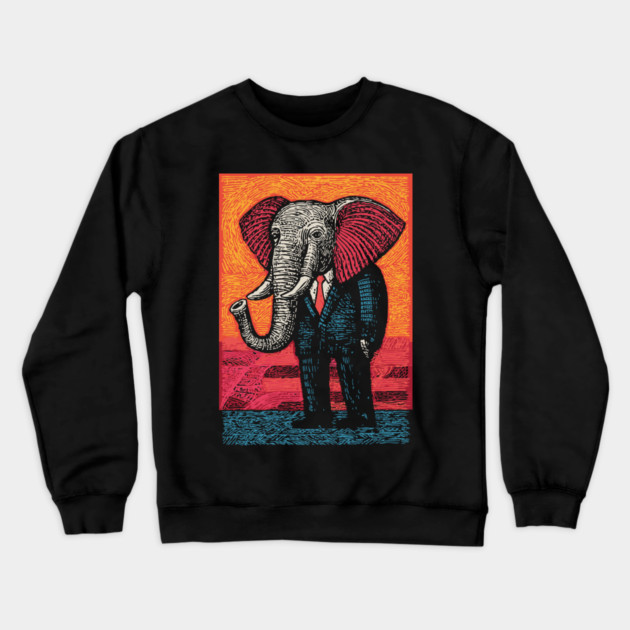 Majestic Elephant in Business Suit Surreal Art Crewneck Sweatshirt by TuncGK