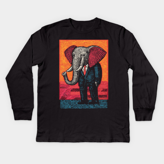Majestic Elephant in Business Suit Surreal Art Kids Long Sleeve T-Shirt by TuncGK