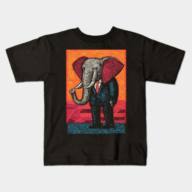 Majestic Elephant in Business Suit Surreal Art Kids T-Shirt by TuncGK