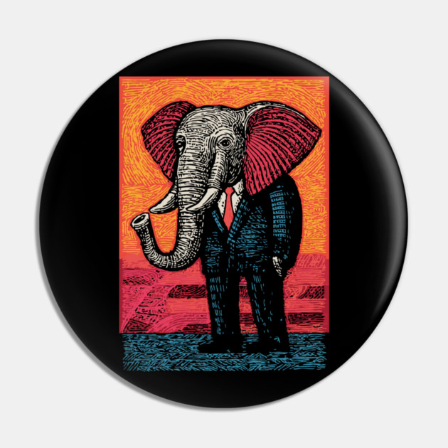Majestic Elephant in Business Suit Surreal Art Pin by TuncGK