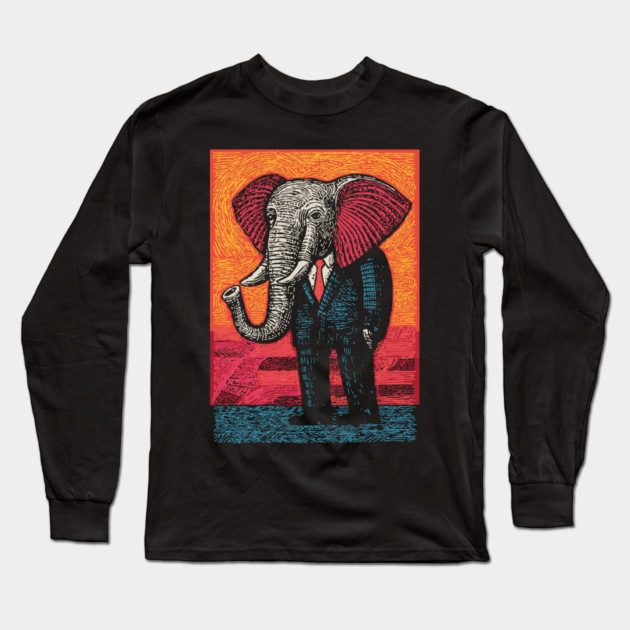 Majestic Elephant in Business Suit Surreal Art Long Sleeve T-Shirt by TuncGK