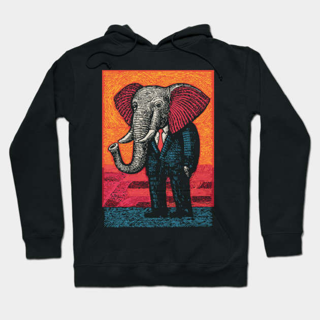 Majestic Elephant in Business Suit Surreal Art Hoodie by TuncGK