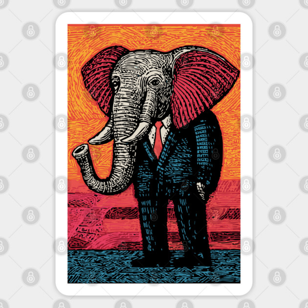 Majestic Elephant in Business Suit Surreal Art Sticker by TuncGK