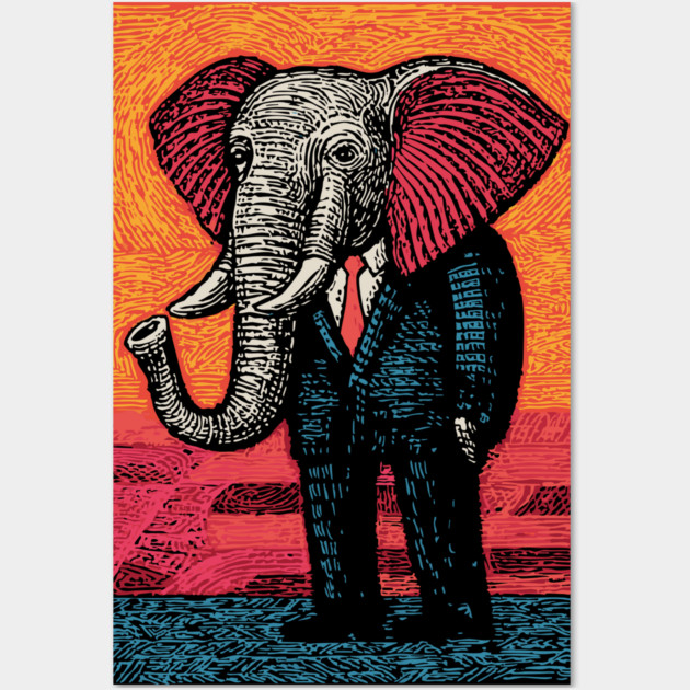 Majestic Elephant in Business Suit Surreal Art Wall Art by TuncGK