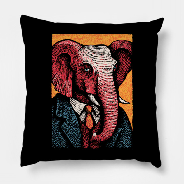 Elegant Elephant in Formal Attire Sophisticated Design Pillow by TuncGK