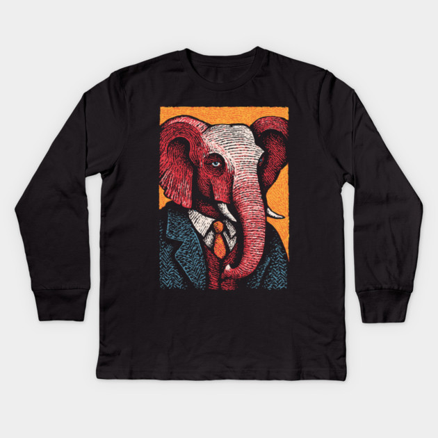 Elegant Elephant in Formal Attire Sophisticated Design Kids Long Sleeve T-Shirt by TuncGK