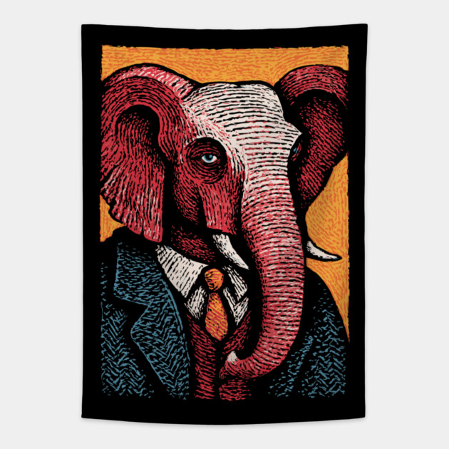 Elegant Elephant in Formal Attire Sophisticated Design Tapestry by TuncGK