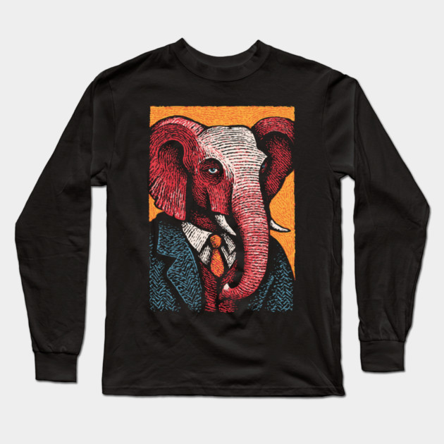 Elegant Elephant in Formal Attire Sophisticated Design Long Sleeve T-Shirt by TuncGK