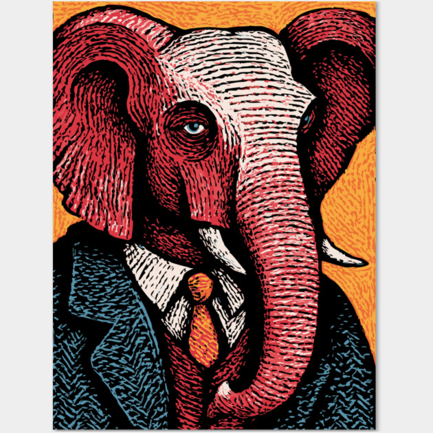 Elegant Elephant in Formal Attire Sophisticated Design Wall Art by TuncGK