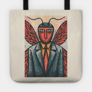 Surreal Moth-Headed Executive in Suit Art Design Tote