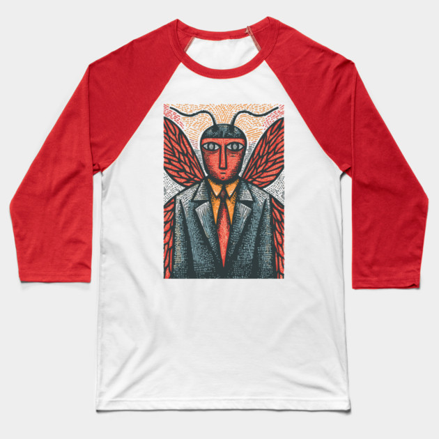 Surreal Moth-Headed Executive in Suit Art Design Baseball T-Shirt by TuncGK