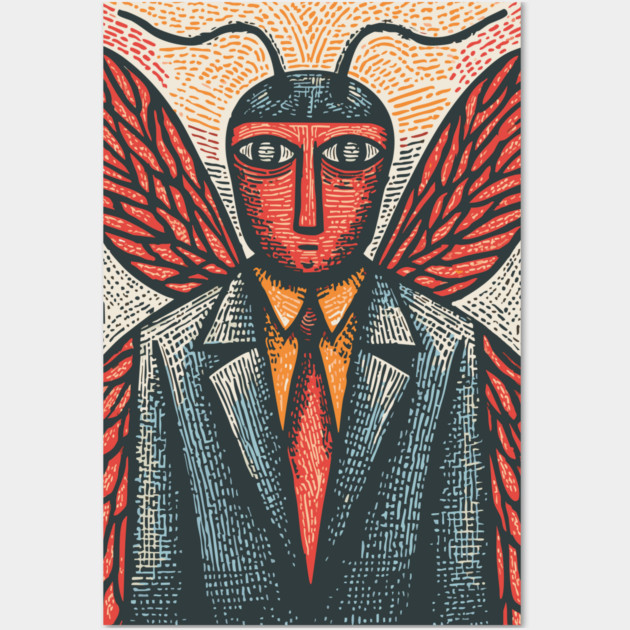 Surreal Moth-Headed Executive in Suit Art Design Wall Art by TuncGK