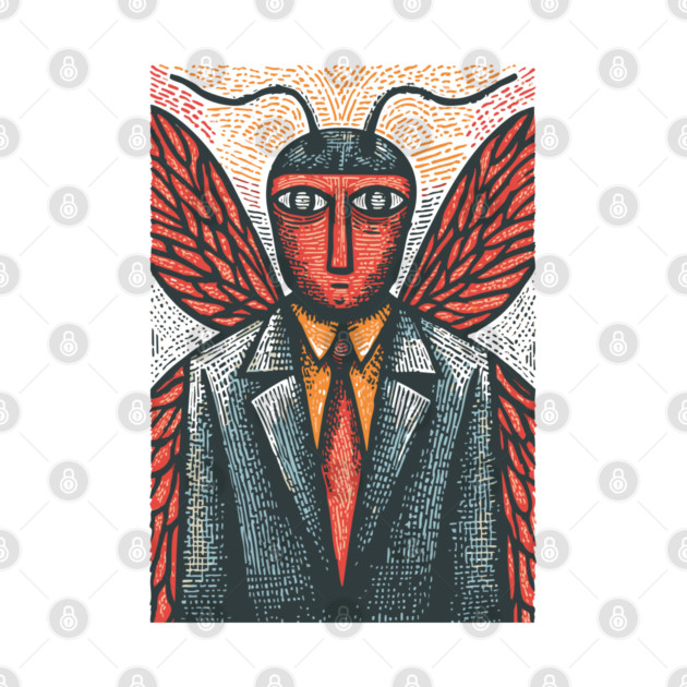 Surreal Moth-Headed Executive in Suit Art Design by TuncGK