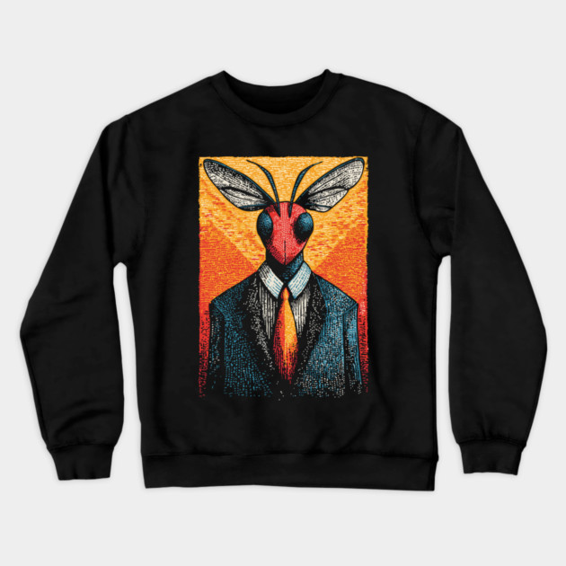 Majestic Dragonfly-Headed Businessman in Suit Surreal Art Crewneck Sweatshirt by TuncGK