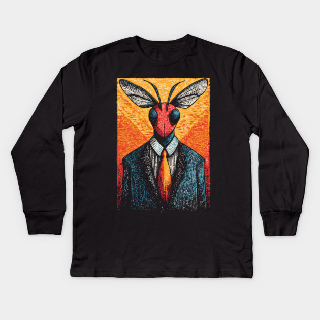 Majestic Dragonfly-Headed Businessman in Suit Surreal Art Kids Long Sleeve T-Shirt by TuncGK