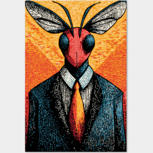 Majestic Dragonfly-Headed Businessman in Suit Surreal Art Posters and Art