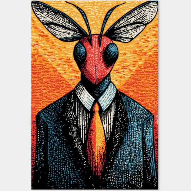 Majestic Dragonfly-Headed Businessman in Suit Surreal Art Wall Art by TuncGK