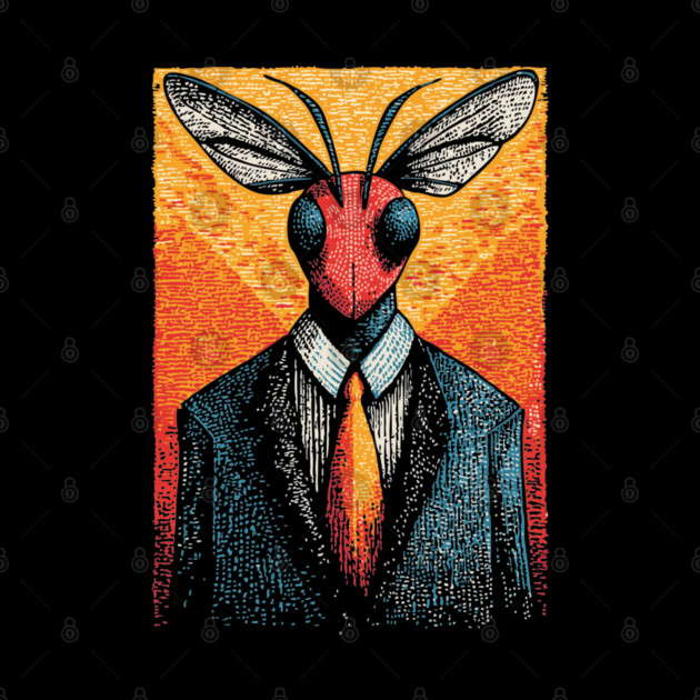 Majestic Dragonfly-Headed Businessman in Suit Surreal Art by TuncGK