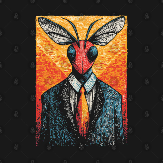 Majestic Dragonfly-Headed Businessman in Suit Surreal Art by TuncGK