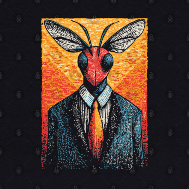 Majestic Dragonfly-Headed Businessman in Suit Surreal Art by TuncGK