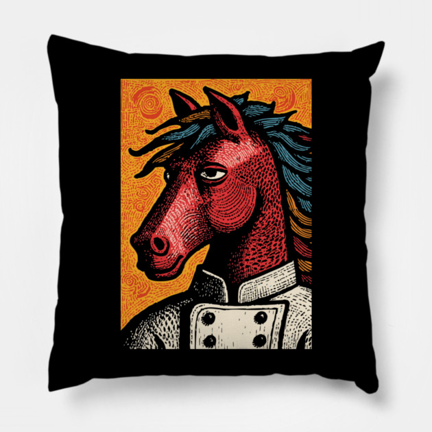 Culinary Horse Chef in Kitchen Attire Funny Art Pillow by TuncGK