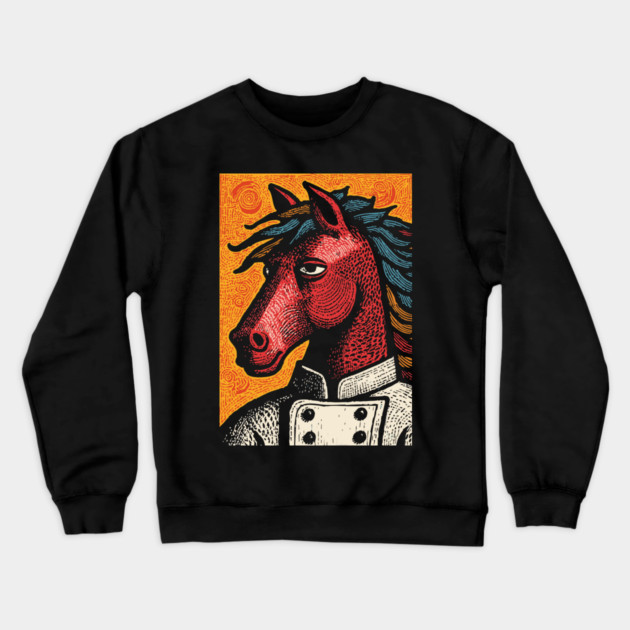 Culinary Horse Chef in Kitchen Attire Funny Art Crewneck Sweatshirt by TuncGK
