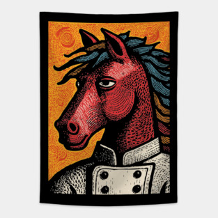 Culinary Horse Chef in Kitchen Attire Funny Art Tapestry