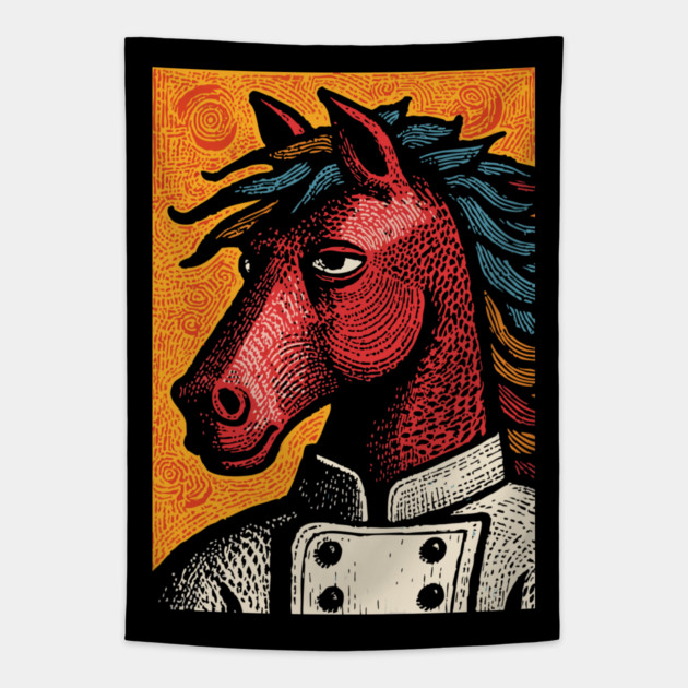 Culinary Horse Chef in Kitchen Attire Funny Art Tapestry by TuncGK