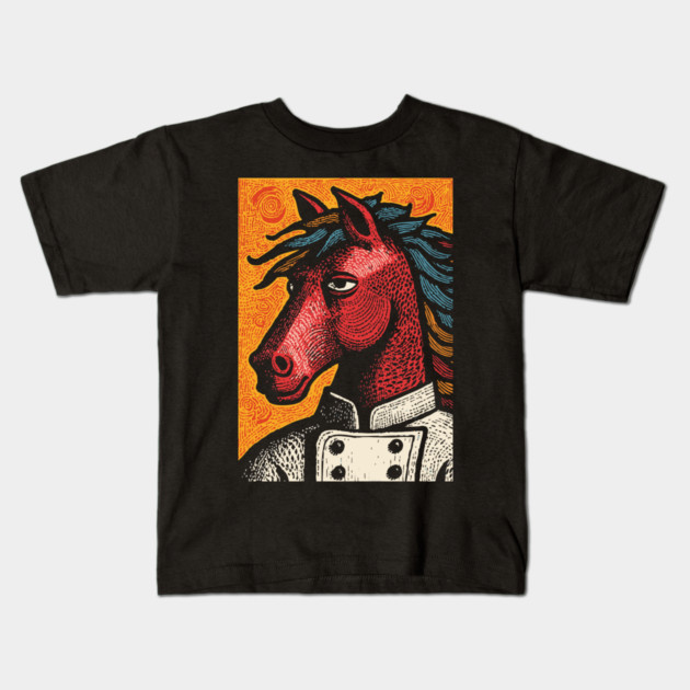 Culinary Horse Chef in Kitchen Attire Funny Art Kids T-Shirt by TuncGK