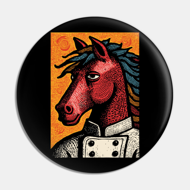 Culinary Horse Chef in Kitchen Attire Funny Art Pin by TuncGK