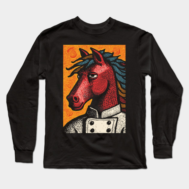 Culinary Horse Chef in Kitchen Attire Funny Art Long Sleeve T-Shirt by TuncGK
