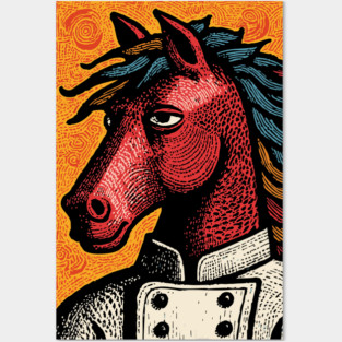 Culinary Horse Chef in Kitchen Attire Funny Art Posters and Art