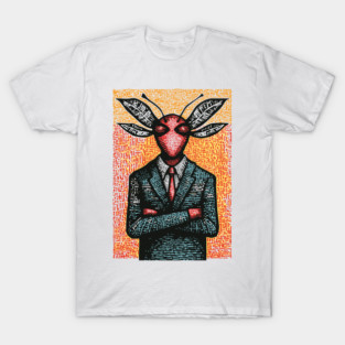 Surreal Dragonfly-Headed Executive in Business Attire Art T-Shirt