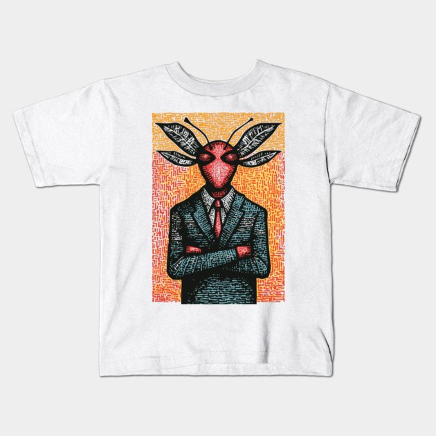 Surreal Dragonfly-Headed Executive in Business Attire Art Kids T-Shirt by TuncGK