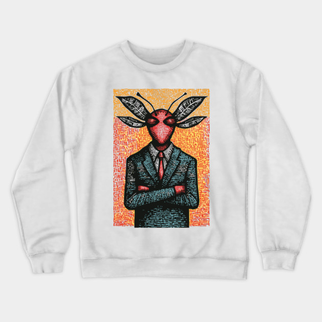 Surreal Dragonfly-Headed Executive in Business Attire Art Crewneck Sweatshirt by TuncGK