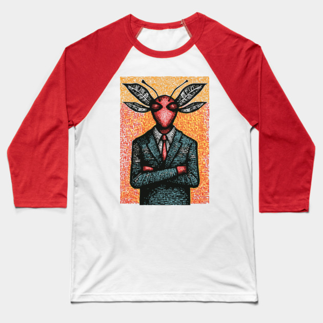 Surreal Dragonfly-Headed Executive in Business Attire Art Baseball T-Shirt by TuncGK