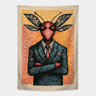 Surreal Dragonfly-Headed Executive in Business Attire Art Tapestry