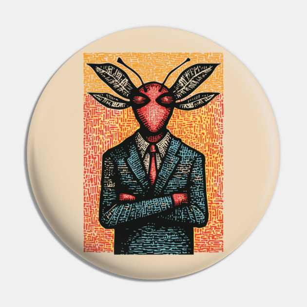 Surreal Dragonfly-Headed Executive in Business Attire Art Pin by TuncGK
