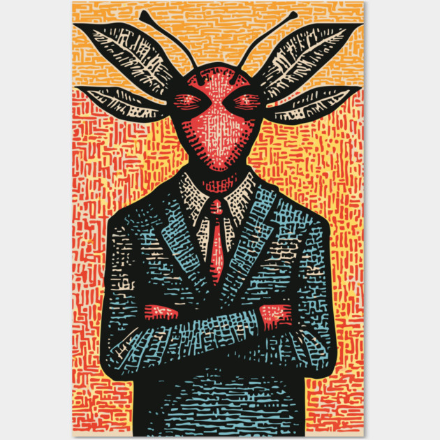 Surreal Dragonfly-Headed Executive in Business Attire Art Wall Art by TuncGK