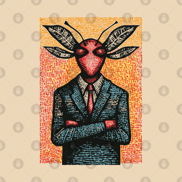 Surreal Dragonfly-Headed Executive in Business Attire Art by TuncGK