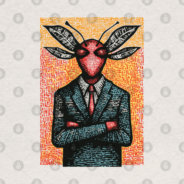 Surreal Dragonfly-Headed Executive in Business Attire Art by TuncGK
