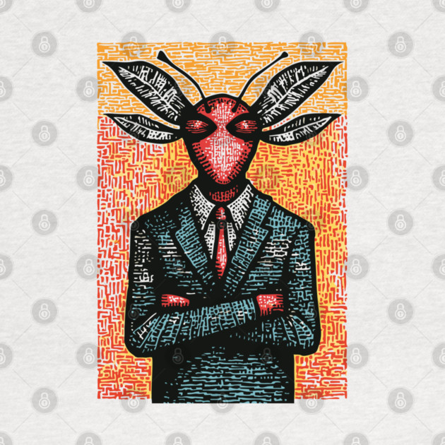 Surreal Dragonfly-Headed Executive in Business Attire Art by TuncGK