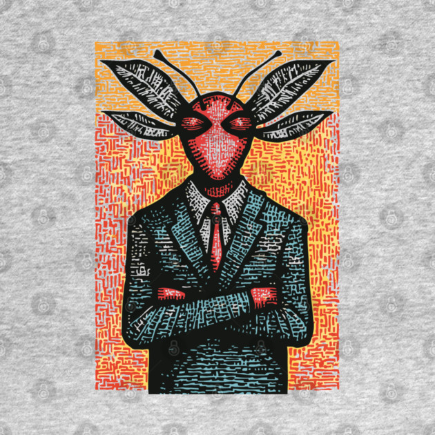 Surreal Dragonfly-Headed Executive in Business Attire Art by TuncGK