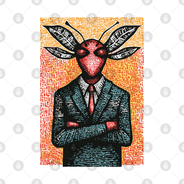Surreal Dragonfly-Headed Executive in Business Attire Art by TuncGK