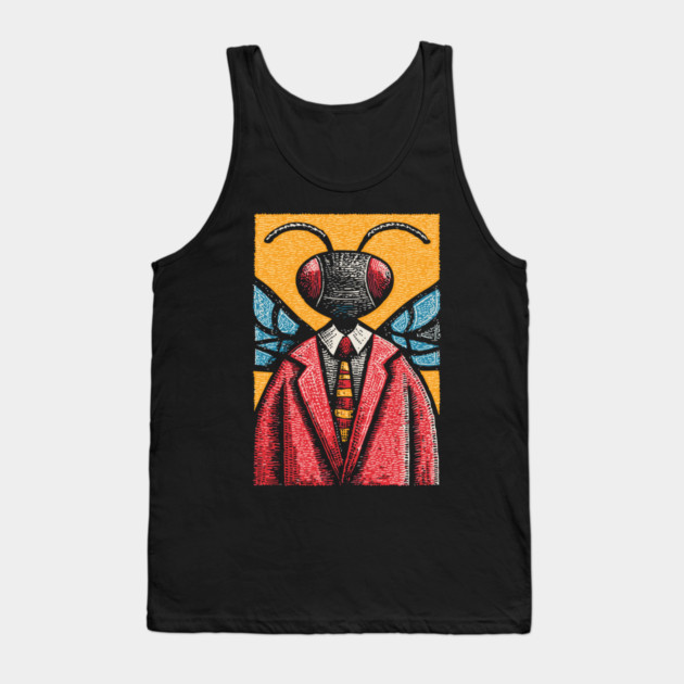Quirky Winged Ant-Headed Office Manager Surreal Art Tank Top by TuncGK