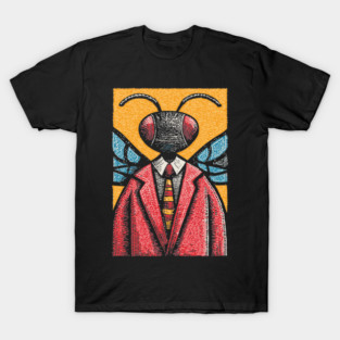 Quirky Winged Ant-Headed Office Manager Surreal Art T-Shirt