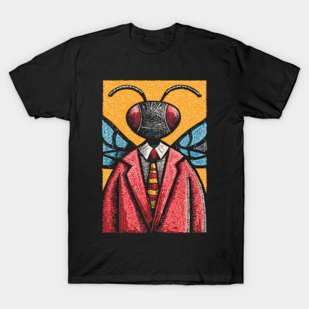 Quirky Winged Ant-Headed Office Manager Surreal Art T-Shirt by TuncGK